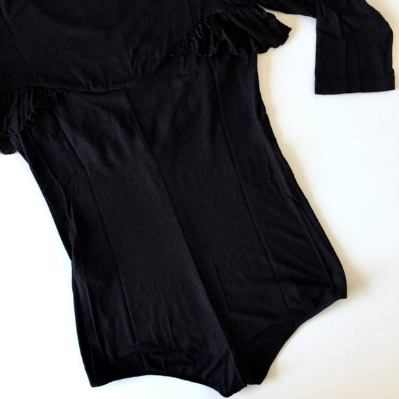 Majaco - Ruffle Bodysuit/Leotard with 3/4 Sleeves - Black - 38 - S - Picture 5 of 8